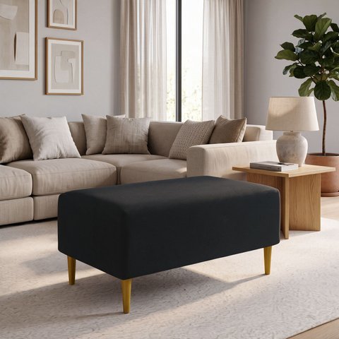 Puff Decorativo Sala de Estar Cléo Pés Palito 90cm Suede Preto