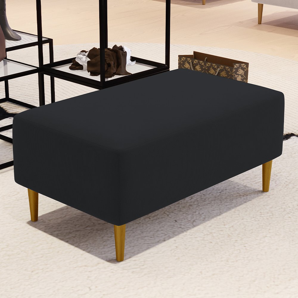 Puff Decorativo Sala de Estar Cléo Pés Palito 90cm Suede Preto - 2