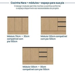 Cozinha Modulada 5 Peças 3 Aéreos 1 Balcão 1 Cristaleira Nara Cabecasa Madeiramadeira - 13