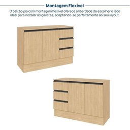 Cozinha Modulada 5 Peças 3 Aéreos 1 Balcão 1 Cristaleira Nara Cabecasa Madeiramadeira - 11