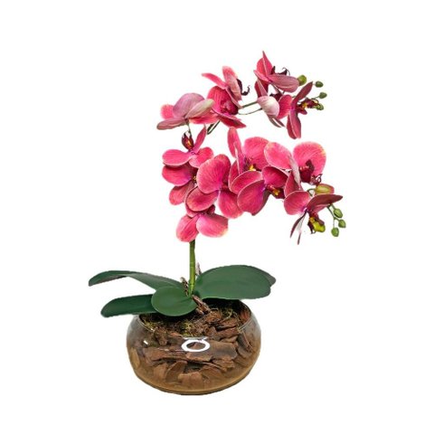 Arranjo 2 Orquídeas Artificiais Coral em Vaso Incolor