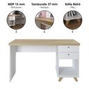 Ver imagem 4 de Mesa Escrivaninha Tampo Tamburato 2 Gavetas 1 Nicho 135 cm Olmo Branco Artany