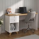 Ver imagem 7 de Mesa Escrivaninha Tampo Tamburato 2 Gavetas 1 Nicho 135 cm Olmo Branco Artany