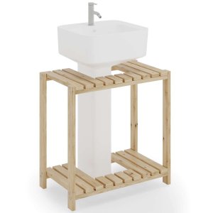 Gabinete Banheiro Estante Pia Coluna 2 Prateleiras Porta Papel Higiênico e Toalhas