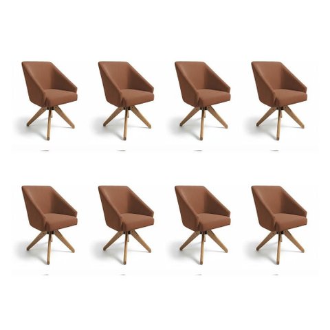 Kit 8 Poltronas Giratórias Alana Bouclê Base de Madeira - Pallazio Cor:Terracota