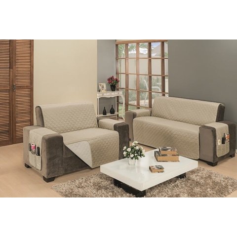 Protetor de sofá 2 lugares King Kaqui/Palha