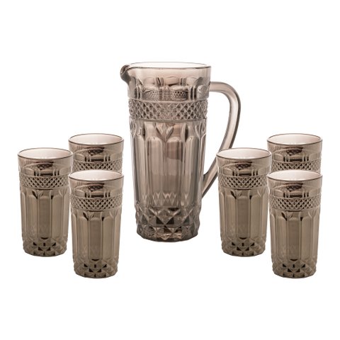 Conjunto 6 Copos 215ml com Jarra 1l de Vidro Brand Cinza Bon Gourmet