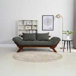 Sofá Cama Japão Futon Cinza em Madeira Maciça Cor Imbuia - 8