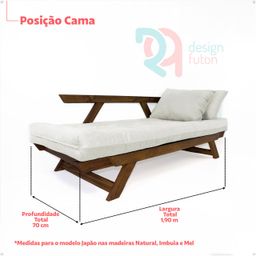 Sofá Cama Japão Futon Cinza em Madeira Maciça Cor Imbuia - 3