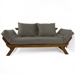Sofá Cama Japão Futon Cinza em Madeira Maciça Cor Imbuia