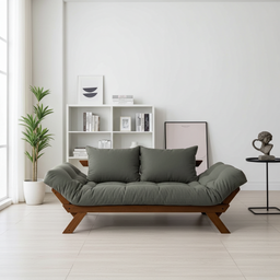 Sofá Cama Japão Futon Cinza em Madeira Maciça Cor Imbuia - 4