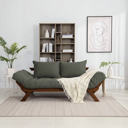 Sofá Cama Japão Futon Cinza em Madeira Maciça Cor Imbuia - 5