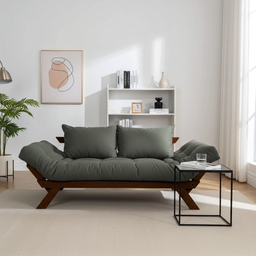 Sofá Cama Japão Futon Cinza em Madeira Maciça Cor Imbuia - 6