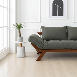 Sofá Cama Japão Futon Cinza em Madeira Maciça Cor Imbuia - 9