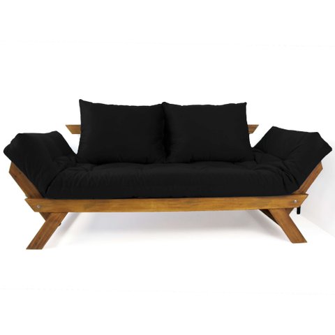 Sofá Japão Futon Preto em Madeira Maciça Cor Imbuia