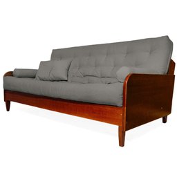 Sofá Cama Paris Sarja Cinza Madeira Nobre Cor Imbuia - 1