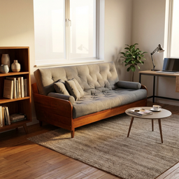 Sofá Cama Paris Sarja Cinza Madeira Nobre Cor Imbuia - 7