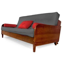 Sofá Cama Paris Sarja Cinza Madeira Nobre Cor Imbuia - 1