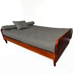 Sofá Cama Paris Sarja Cinza Madeira Nobre Cor Imbuia - 4