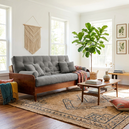 Sofá Cama Paris Sarja Cinza Madeira Nobre Cor Imbuia - 6