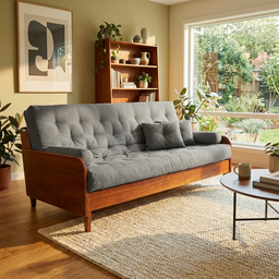 Sofá Cama Paris Sarja Cinza Madeira Nobre Cor Imbuia - 5