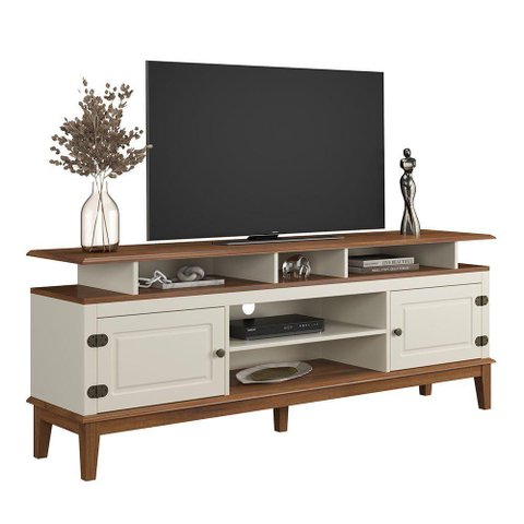 Rack para TV 75 Polegadas Madeira Maciça 2 Portas Rústico 185,7cm Off White - Apaixone & Decore