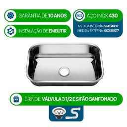 Cuba Pia Inox 430 Cozinha N 2 56x34x17 As Extra Funda - 2