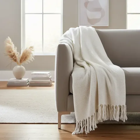 Manta para Sofá em Algodão Bege Cru Gigante 2,40x1,80