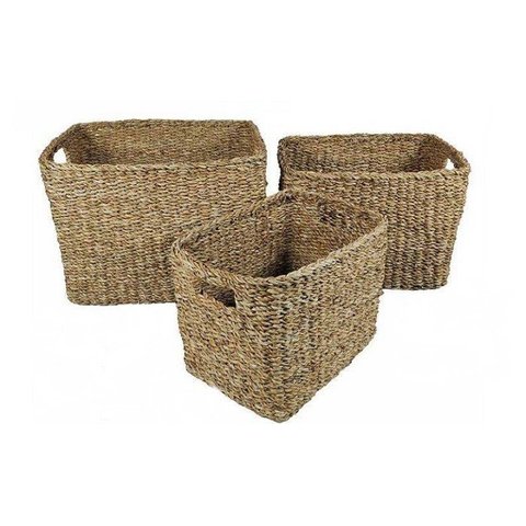 Cesto Caixa Gaveta Retangular Palha Natural Seagrass Cachepô P Único