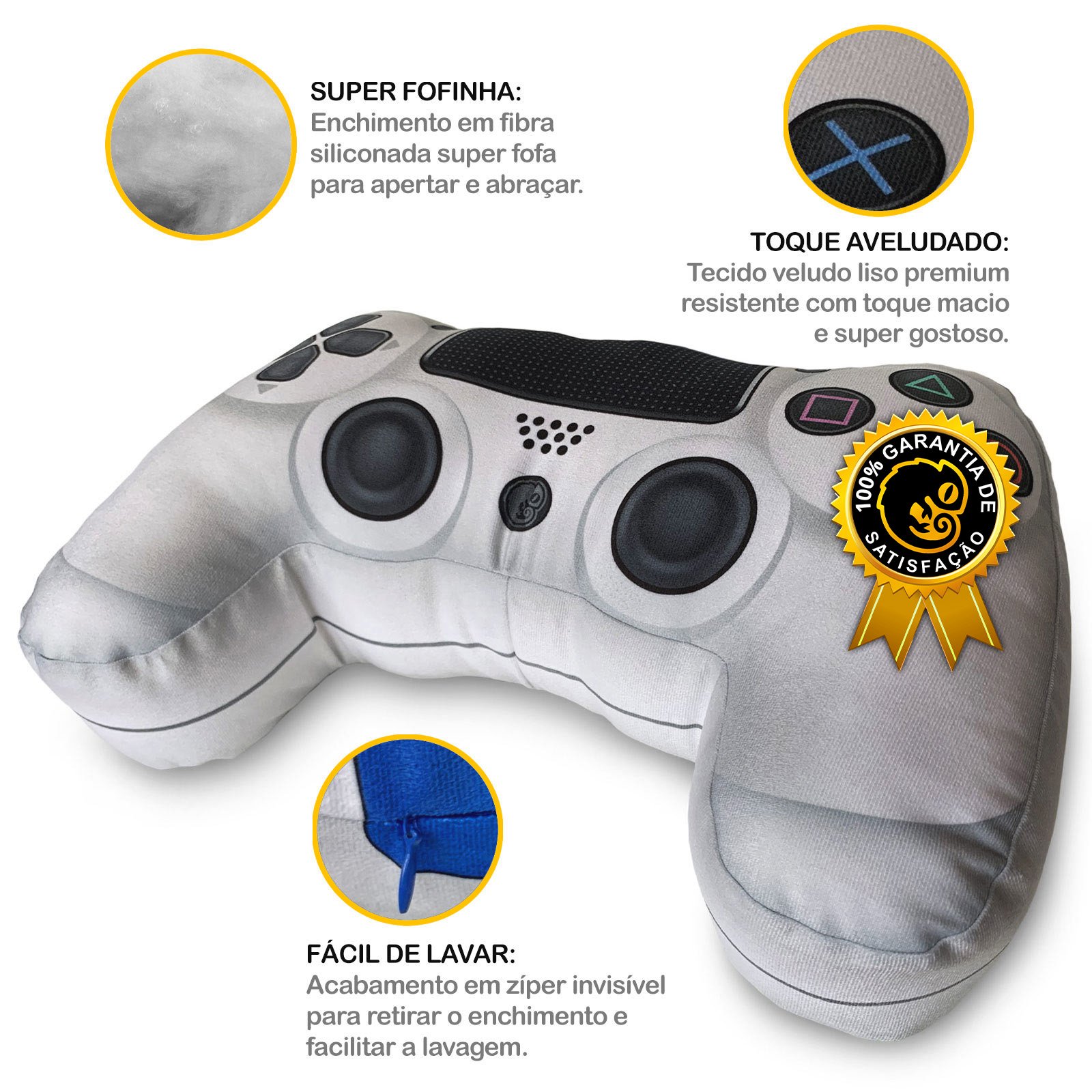 Almofada Gamer Controle de Vídeo Game Joystick Playpillow 4 Branca - 5