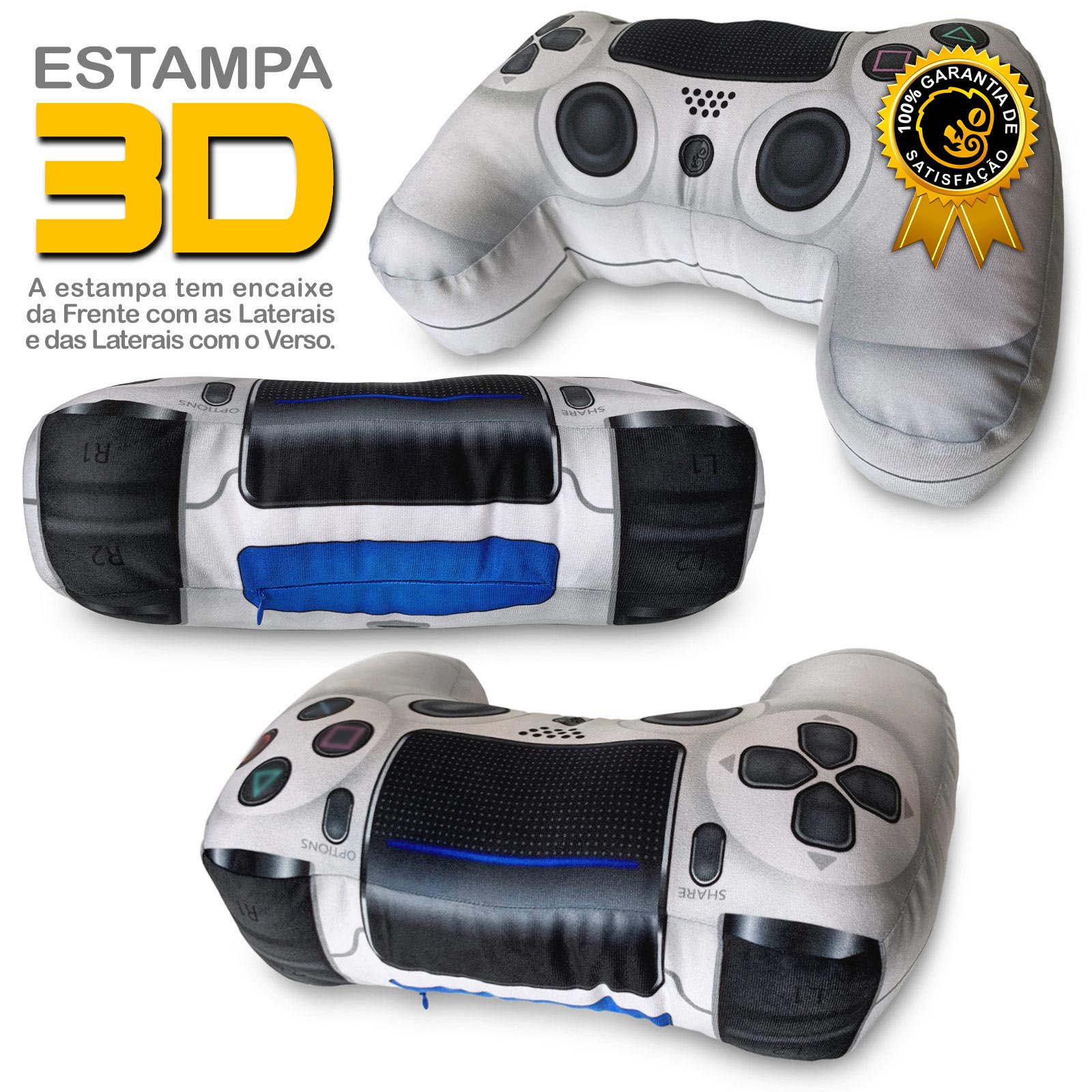 Almofada Gamer Controle de Vídeo Game Joystick Playpillow 4 Branca - 3