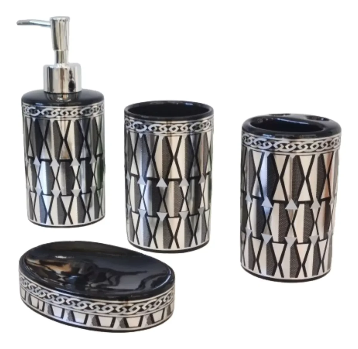 Kit Banheiro Luxo Prata Lavabo 4 Peças Porta Sab Liquído Escova - 8