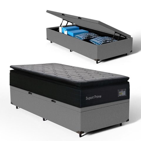 Cama Box Baú com Colchão de Espuma D45 Pillow Top Suport Prime Solteiro 88cm