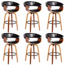 Ver imagem 1 de Kit 6 Banquetas Giratória Alta com Encosto Base Madeira Ravi R02 Pu Preto - Mpozenato
