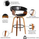 Ver imagem 3 de Kit 6 Banquetas Giratória Alta com Encosto Base Madeira Ravi R02 Pu Preto - Mpozenato