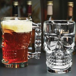 Kit 4 Canecas Caveira Vidro 510ml Skull Chopp Cristal Rock - 5