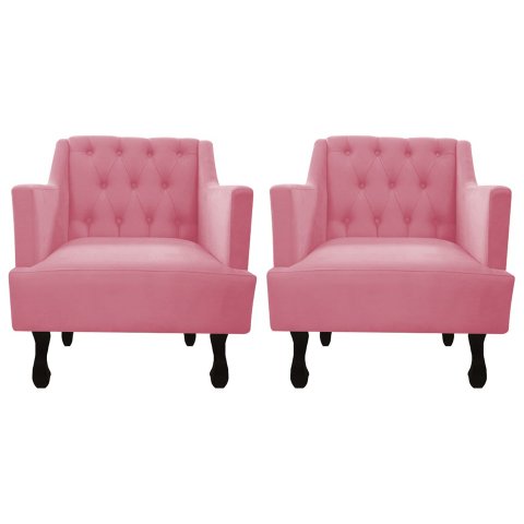 Kit 2 Poltronas Decorativa Julia Suede Rosa Pés Madeira Ms Decor