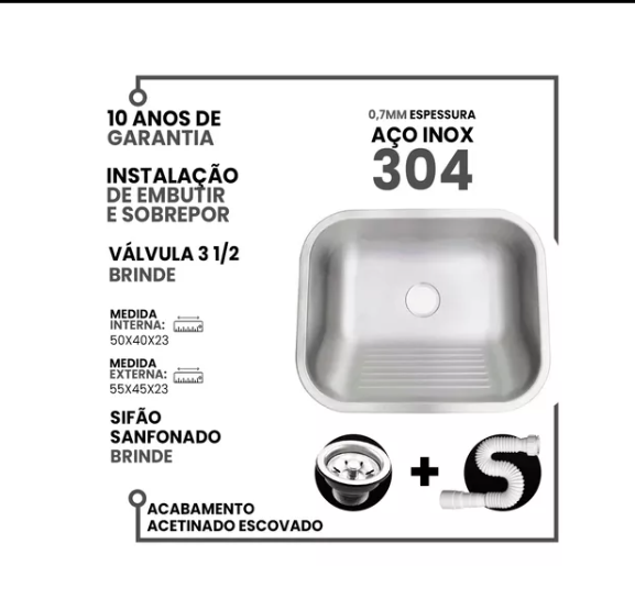 Tanque Inox American Steel Fosco 50x40 30l Inox 304 +válvula - 2