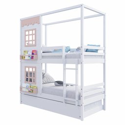 Treliche Casinha Reta com 02 Janelas Madeira Maciça Branco/ Rosa Housin - 5