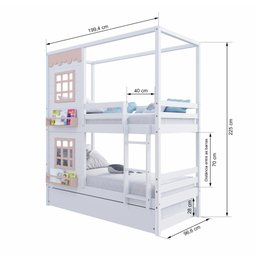 Treliche Casinha Reta com 02 Janelas Madeira Maciça Branco/ Rosa Housin - 4