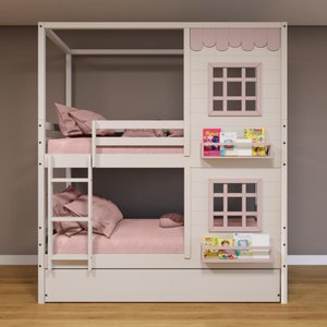 Treliche Casinha Reta com 02 Janelas Madeira Maciça Branco/ Rosa Housin