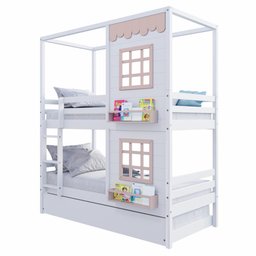 Treliche Casinha Reta com 02 Janelas Madeira Maciça Branco/ Rosa Housin - 2