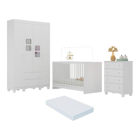 Quarto de Bebê Completo com Berço 3 em 1 com Colchão Incluso Luna Multimóveis Mp4540 Branco