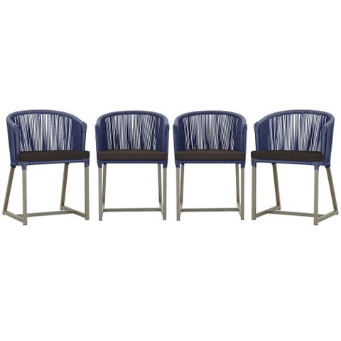 4 Cadeiras de Jantar Noronha Fendi Corda Náutica E9 Trama Azul