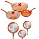 Ver imagem 1 de Kit 3 Frigideira Cerâmica Premium Antiaderente Tampa Vidro