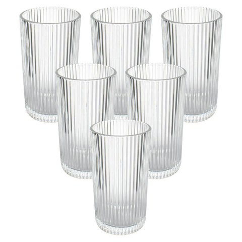Jogo de Copos de Vidro Transparente Graffiato Long Drink 420ml 6 Peças - Hauskraft