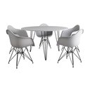 Ver imagem 2 de Mesa Jantar Redonda 110cm Branca Clips 3 Pés com 5 Poltronas Eames Eiffel Brancas Ferro Preto