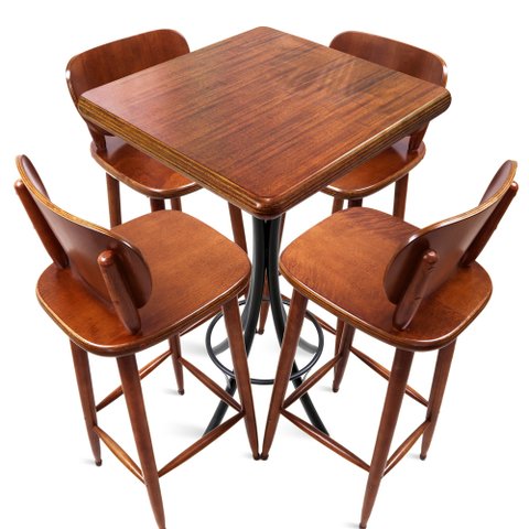 Cj Mesa Madeira 60x60cm - Bistrô Fixa 98cm + 4 Banquetas 73 - Natural - Liso