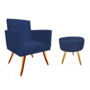 Ver imagem 1 de Kit Poltrona Decorativa Nina + Puff Redondo Suede Azul Marinho Pés Madeira Mz Decor