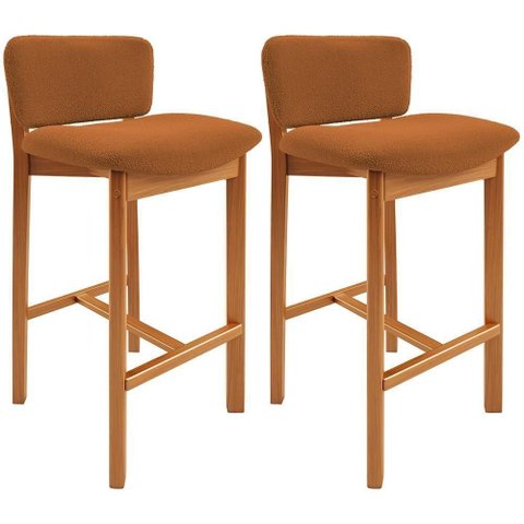Kit 02 Banquetas Alta para Cozinha Sala de Jantar Bar Dara L02 Bouclê Terracota - Lyam Decor
